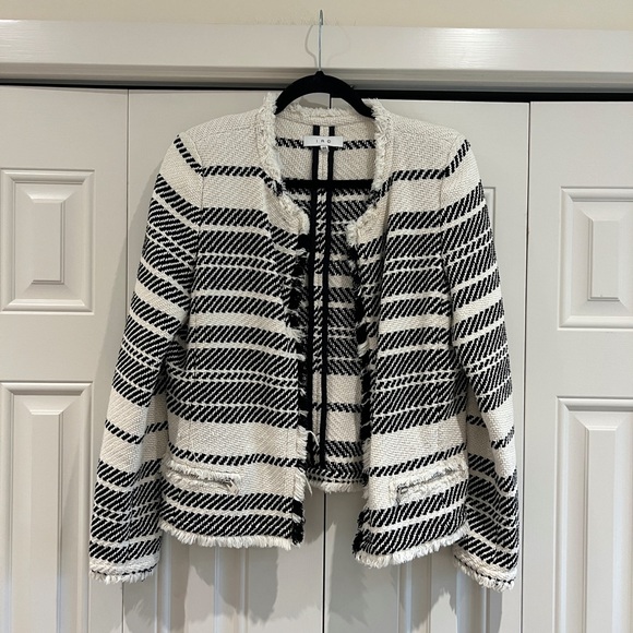 IRO Zlata Striped Cotton Blend Tweed Jacket Ivory - Picture 4 of 8